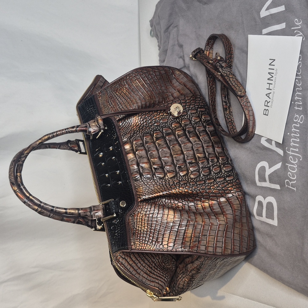 Brahmin FAYE Fall Tortoise Croc Embossed Handbag - Picture 3 of 17